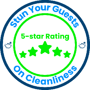 A sticker that says stun your guests on cleanliness