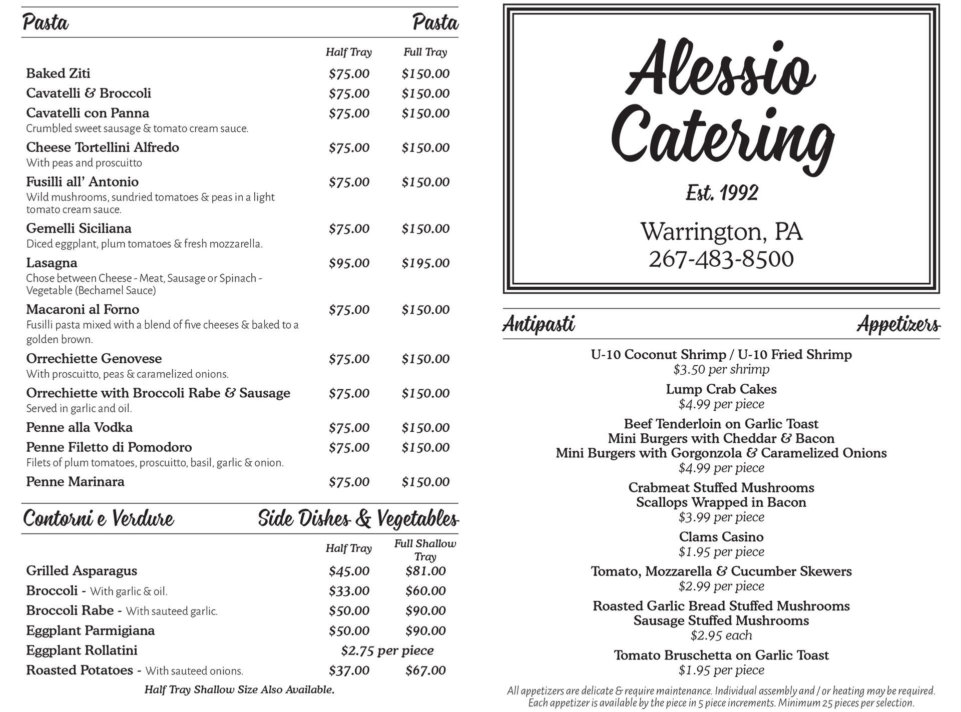 Alessio's Catering Menu1