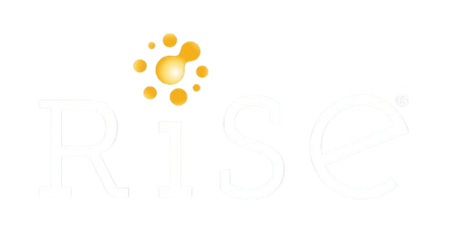 Logo with the word "RISC" in white text, with an abstract cluster of yellow circles above the "I."
