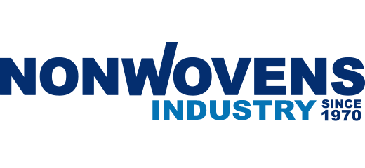 Logo for Nonwovens Industry. Dark blue text,