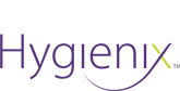 Hygienix logo in purple and green with a curved line under the word.