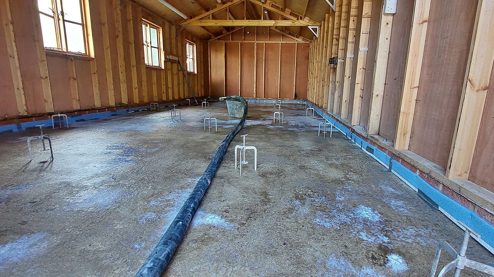 Images of Liquid flow screed preparation, delivery and installation, removing liquid flow screed laitance, pump hire, by JC Flow Screeds.  Covering floors across East Anglia.