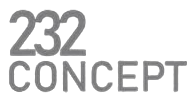 232 CONCEITO, texto do logotipo em cinza. Os números 232 empilhados sobre a palavra CONCEITO.