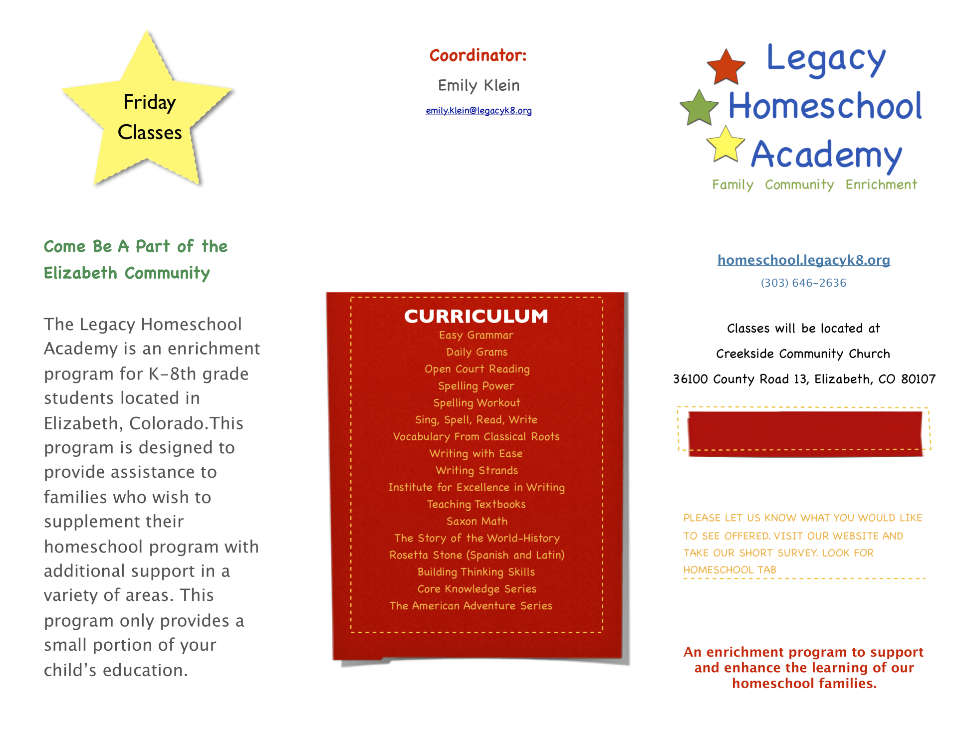 Legacy Homeschool Academy Brochure