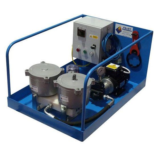 Twin unit light oil & diesel filtration system fitted with power supply change switch.