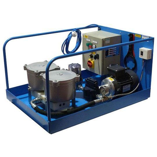 Twin Unit Oil & Diesel Filtration System with variable speed control settings.