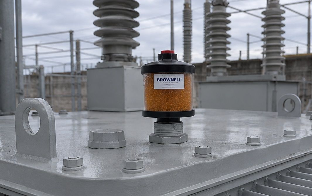 Brownell Size R Desiccant Breather Fitted to a transformer
