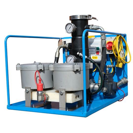 Twin unit light oil & diesel filtration system fitted with a bag filter.