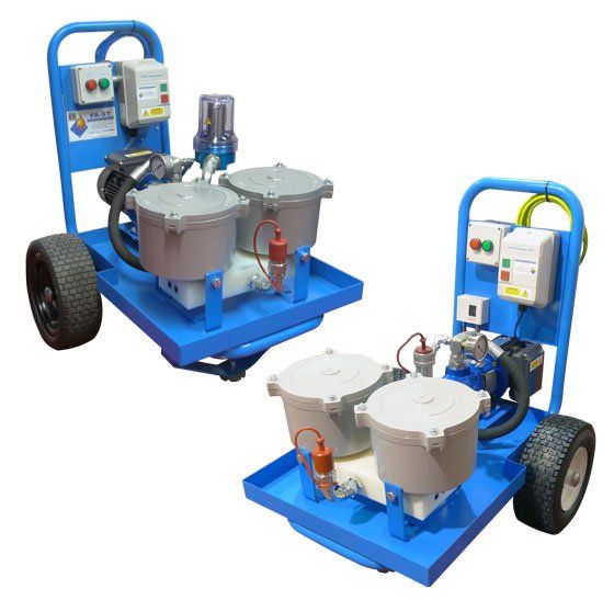 fa-st twin unit oil filtration system build on all terrain trolley
