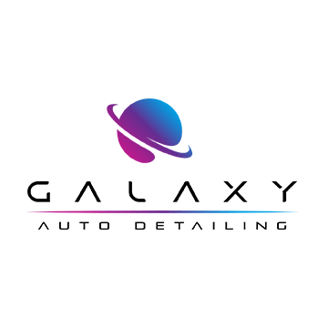 Logo with a stylized planet in blue and purple, with the text "GALAXY AUTO DETAILING" in black and a purple/blue line below.