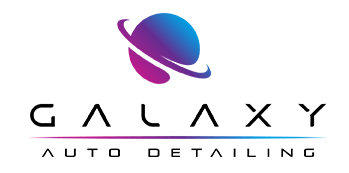 Logo with a stylized planet in blue and purple, with the text "GALAXY AUTO DETAILING" in black and a purple/blue line below.