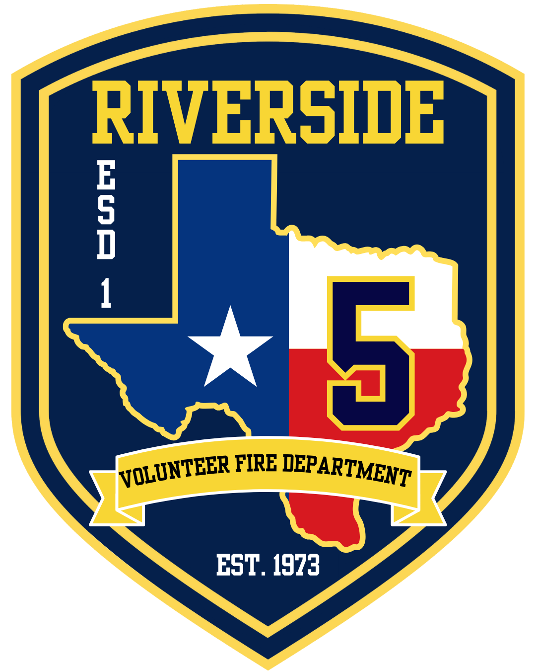A Riverside volunteer fire department logo with a map of Texas