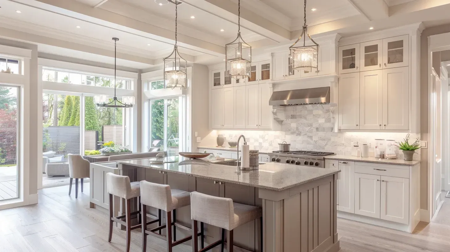 Custom kitchen renovation Vancouver with marble countertops, hardwood flooring, modern hardware installation, and licensed kitchen renovation services.
Vancouver kitchen remodeling services including cabinet replacement, quartz countertop installation, glass backsplash, and complete kitchen design-build solutions.
Modern open-plan kitchen renovation Vancouver BC featuring structural beam installation, island seating area, tile flooring, and premium finish upgrades.
Vancouver kitchen remodel showcasing contemporary cabinetry, waterfall quartz island, LED under-cabinet lighting, and full-service remodeling expertise.