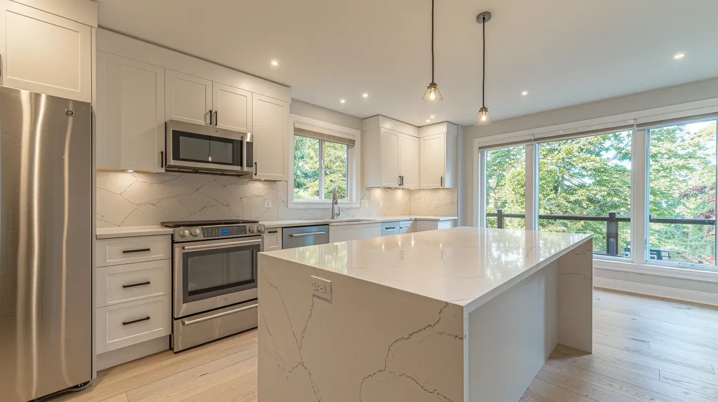 Affordable kitchen remodeling Vancouver BC showcasing laminate countertops, cabinet refacing, tile backsplash, and complete kitchen upgrade.
Vancouver kitchen remodel featuring luxury stone countertops, integrated appliances, LED lighting system, and open-plan redesign.
Modern kitchen remodeling Vancouver with custom cabinetry installation, granite island, and tile flooring enhancement.
Vancouver BC kitchen renovation highlighting quartz countertop replacement, cabinet hardware upgrade, and backsplash installation.