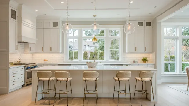 Vancouver kitchen remodeling project showcasing marble countertops, custom built-in pantry cabinets, hardwood flooring installation, backsplash tile upgrade, and complete renovation services.
Affordable kitchen renovation Vancouver BC featuring laminate countertop replacement, cabinet door refacing, tile backsplash installation, vinyl flooring upgrade, and full-service kitchen remodeling.
Premium kitchen renovation Vancouver with custom millwork cabinetry, natural stone countertops, modern LED lighting system, engineered beam wall removal, and licensed contractor execution.