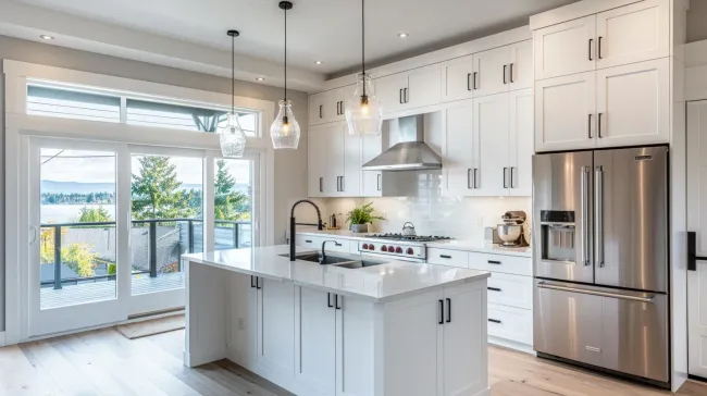 Affordable kitchen renovation Vancouver BC featuring cabinet refacing, laminate countertop upgrade, tile backsplash installation, and complete kitchen remodeling services.
Premium kitchen remodeling Vancouver with luxury finishes, marble countertops, architectural lighting, custom pantry storage, and high-end kitchen renovation expertise.
Vancouver kitchen remodel showcasing contemporary design, quartz surfaces, modern cabinetry, hardwood flooring, and complete renovation management by licensed contractors.