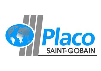 Um logotipo da Placo Saint Gobain com um globo no meio