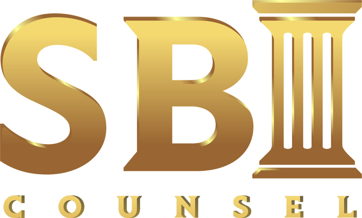 Gold logo for SBI Counsel, featuring the letters 
