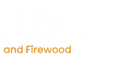 Logo for Jones Forestry and Firewood with white text on top and orange text on the bottom.