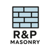 Logo: Brick pattern above "R&P MASONRY" in black text. Blue bricks, black outline.
