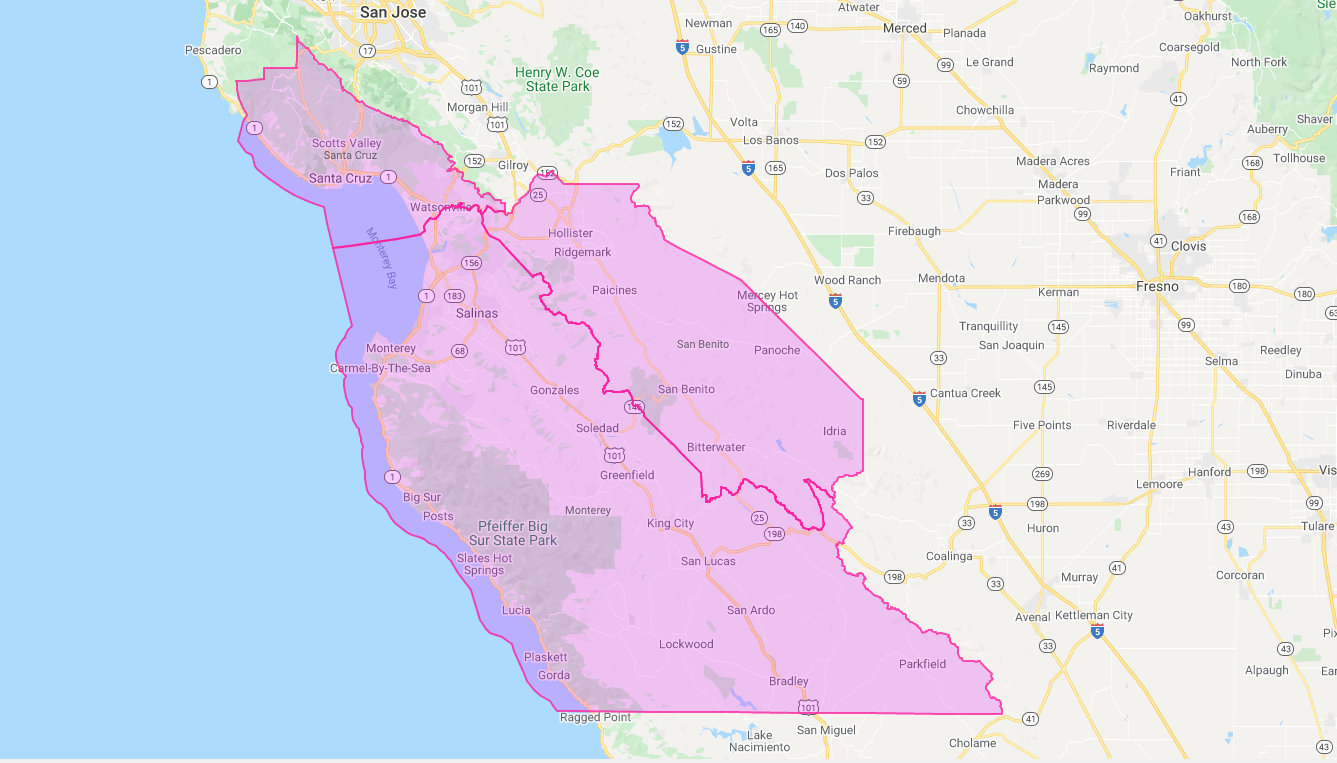 Residential Service Coverage Area — Monterey, CA — Tope’s Tree Service
