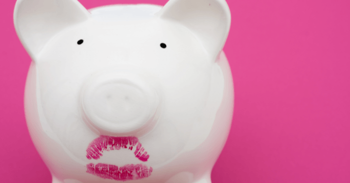 Image showing a ceramic pig with lipstick kiss on the mouth