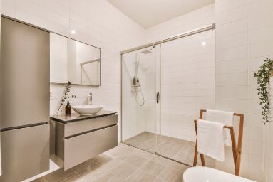Newly renovated minimalist bathroom in a residential property in Wollongong NSW.