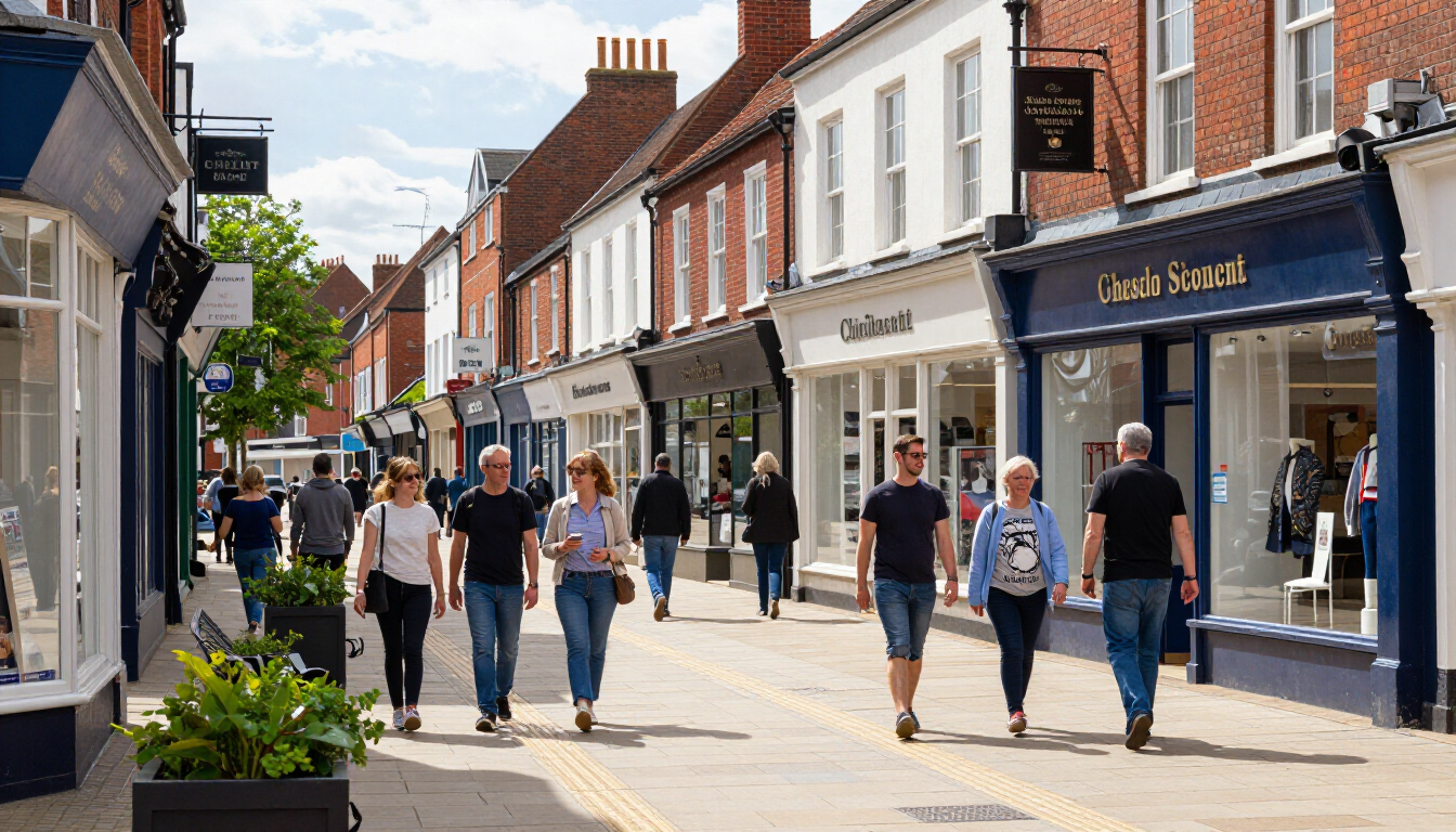 Busy Essex high street with local shops