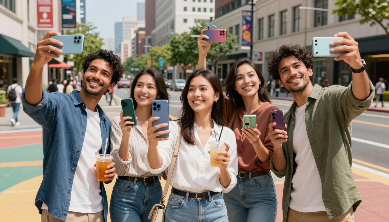 User generated content displayed on a mobile device in a modern setting