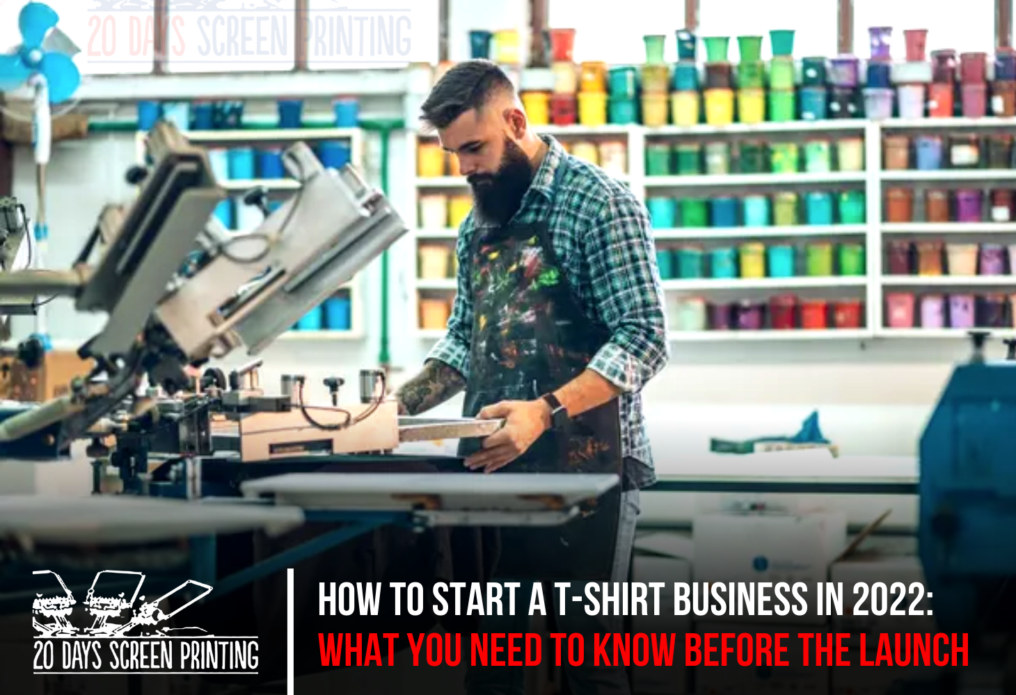 Man printing custom made t-shirt using screen printing method - starting t-shirt business.