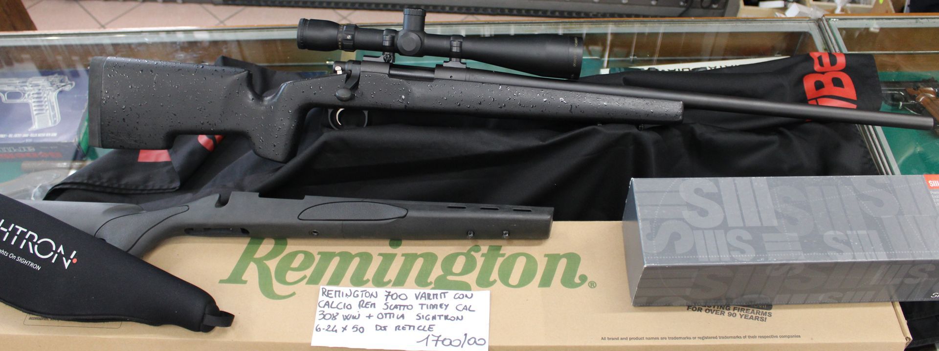 Carabina ott.girevole Remington mod. 700 Varmit + calcio Re e scatto Timmey calibro 308 Win + ottica Sightron 6-24x50 dot reticle, prezzo di 1700,00€
