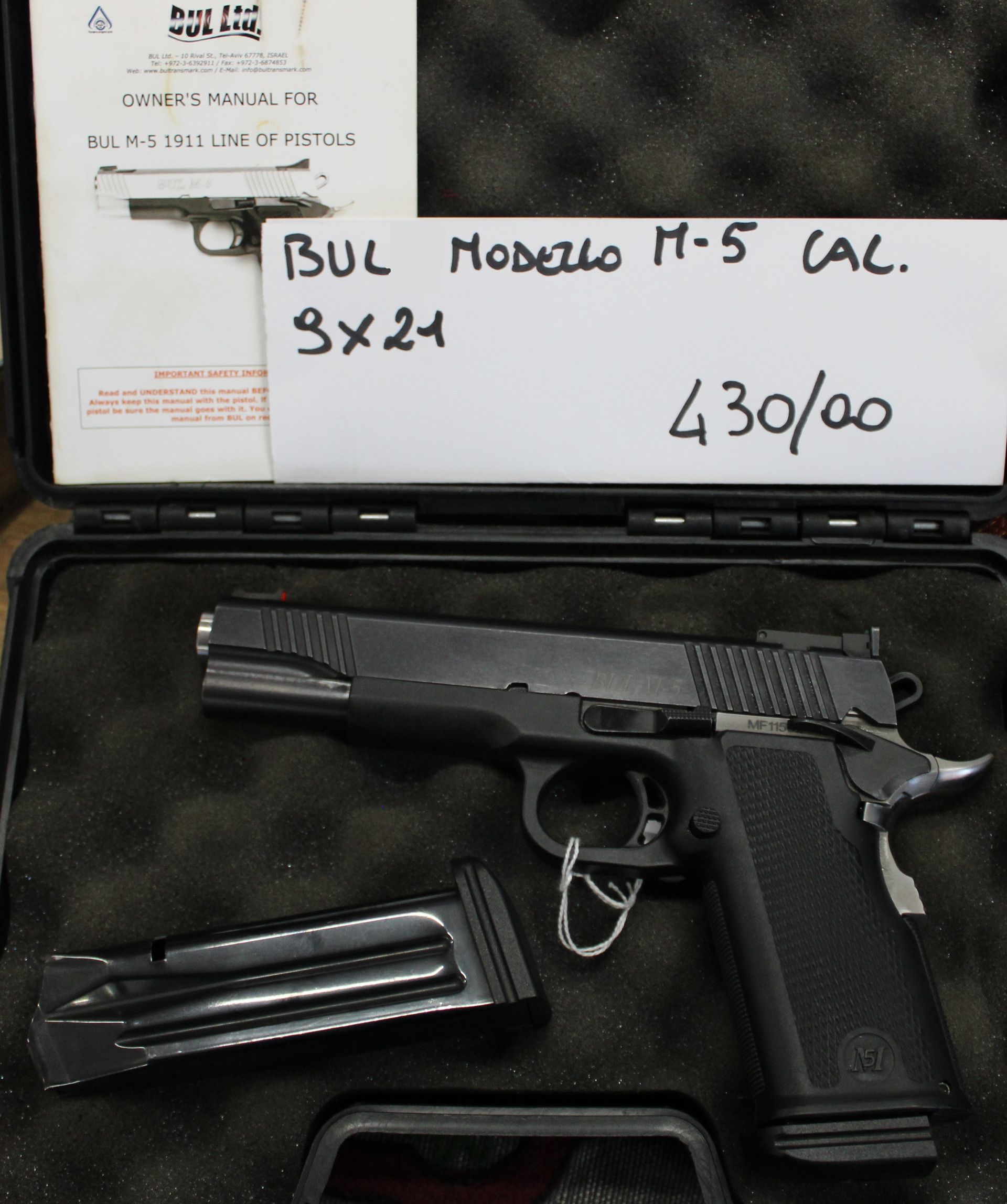 Pistola semiautomatica Bul modello M-5 calibro 9x21.
Prezzo di 430,00€