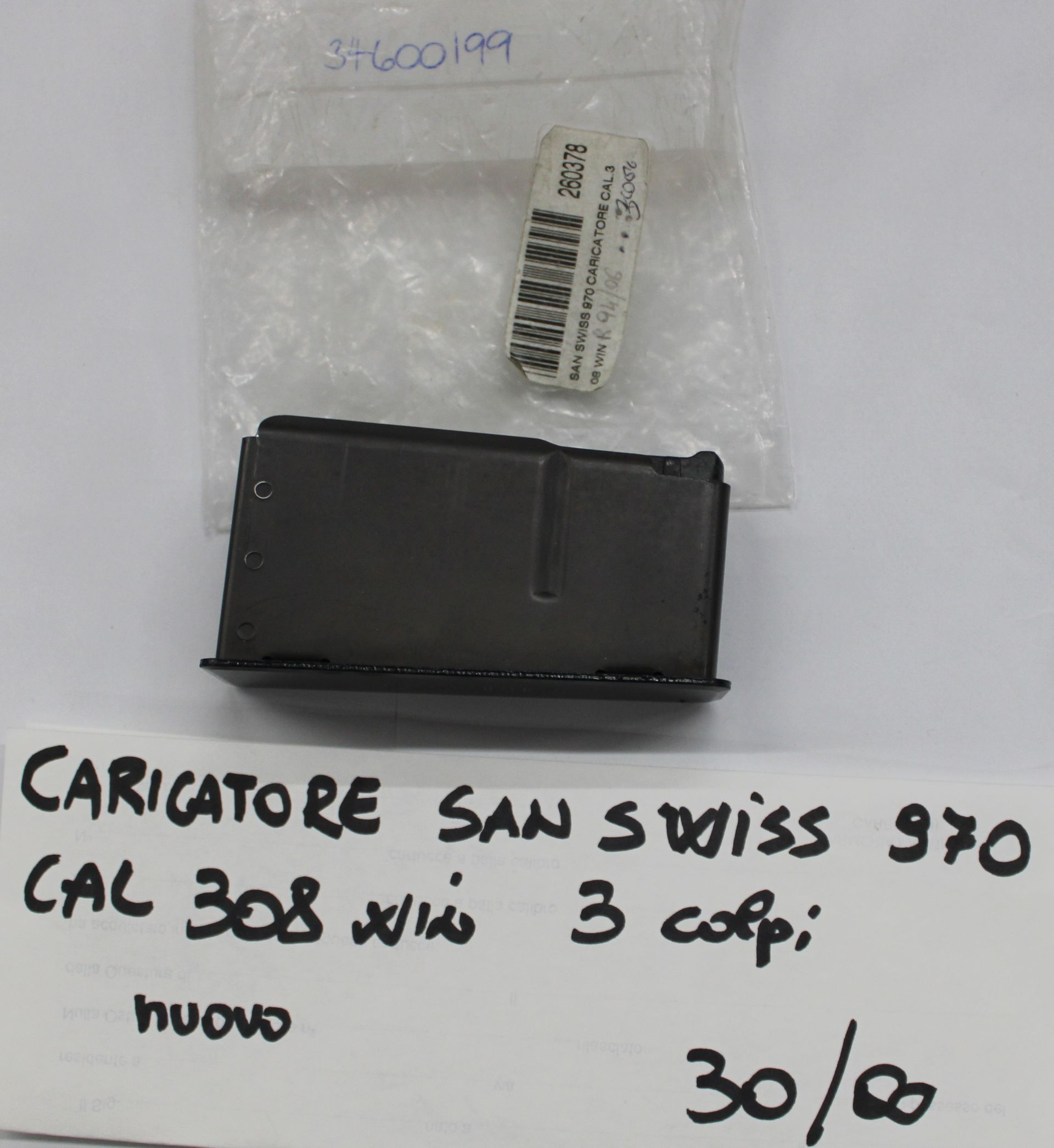 Caricatore San Swiss 970 calibro 308 Win con caricatore da 3 colpi.
Prezzo di 30,00€