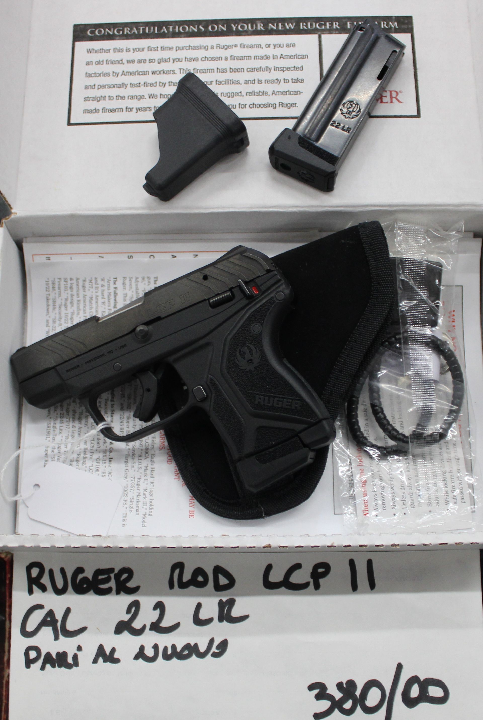 Pistola semiautomatica Ruger modello LCPII calibro 22 l.r.
Pari al nuovo.
Prezzo di 380,00€