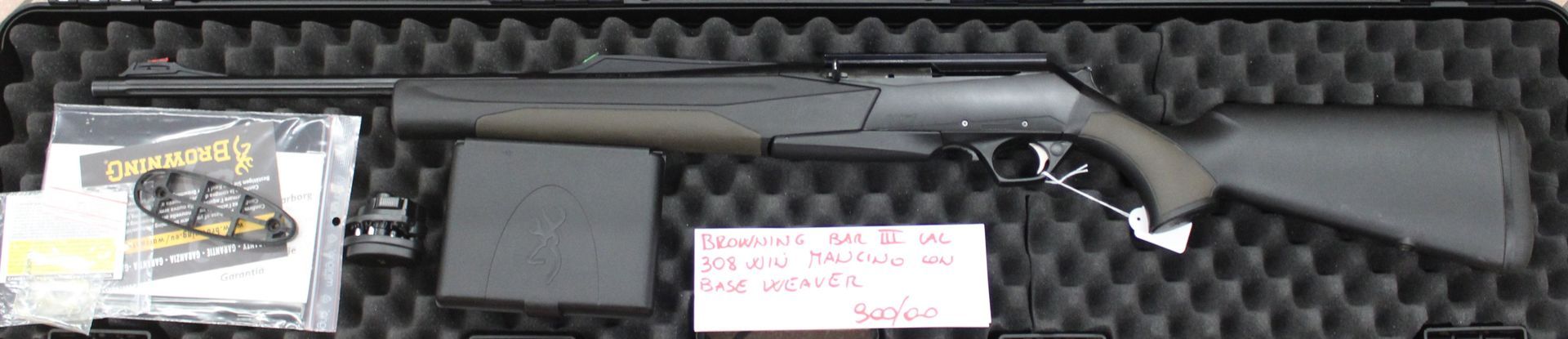 Carabina semiautomatica Browning BAR III calibro 308 win MANCINA con base Weaver.
Prezzo di 900,00€