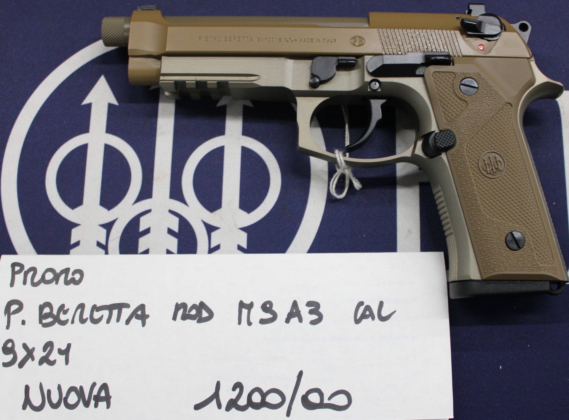 Pistola semiautomatica P.Beretta Modello M9A3 calibro 9X21.
ARMA NUOVA in PROMOZIONE.
Prezzo di 1200,00€