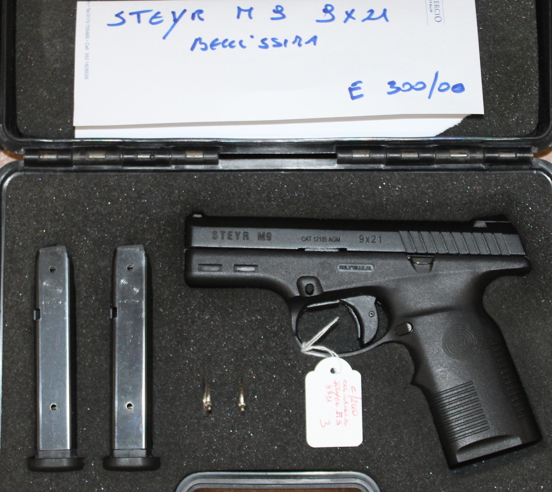 Pistola semiautomatica Steyr modello M9 calibro 9x21.
Bellissima.
Prezzo di 300,00€