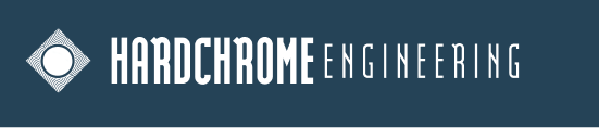 A logo for hardchrome engineering with a diamond in the middle