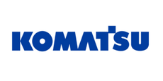 O logotipo da komatsu é azul e branco em um fundo branco.