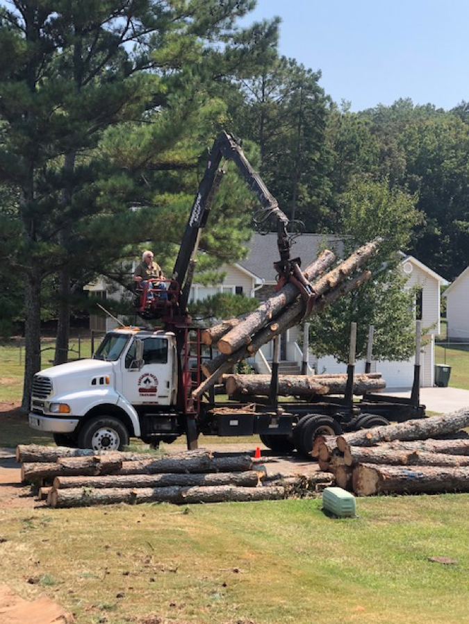 A truck lifting woods