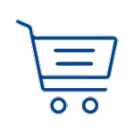 A blue shopping cart icon on a white background.