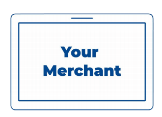 A tablet with the words `` your merchant '' on it.