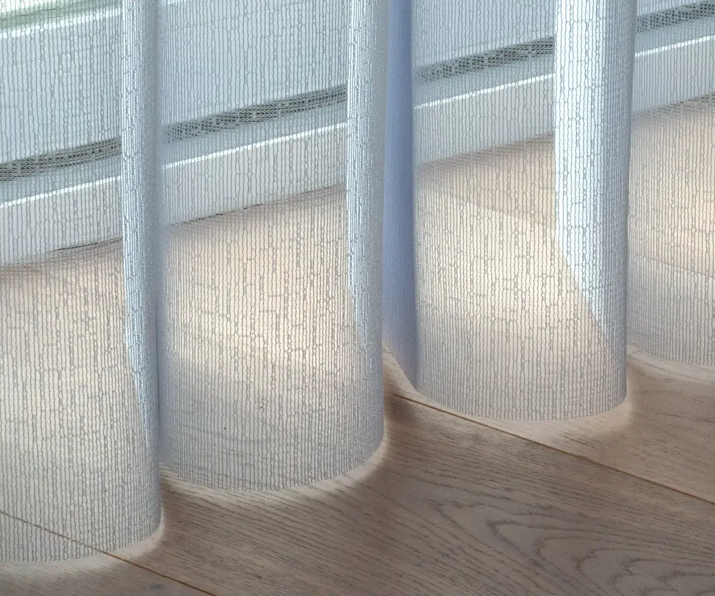 Sheer white curtains over a sunlit window with a wooden sill and soft shadows Sheer white curtains over a sunlit window with a wooden sill and soft shadows
