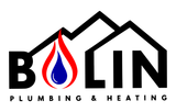 Logo for Bolin Plumbing & Heating with a house outline, flame, and text.