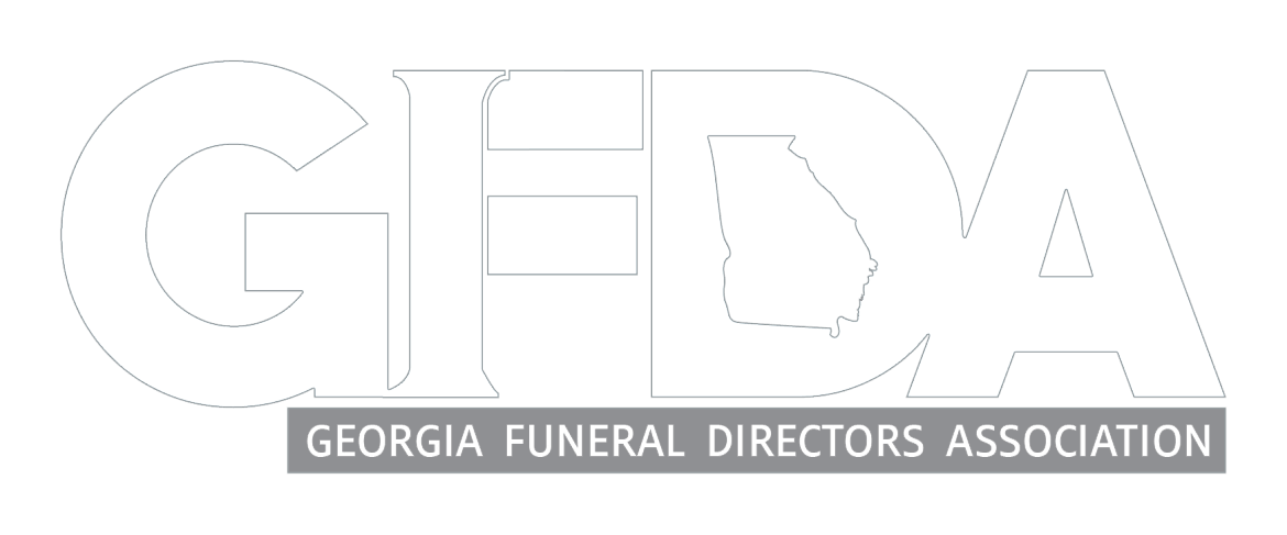 The logo for the georgia funeral directors association is black and white.