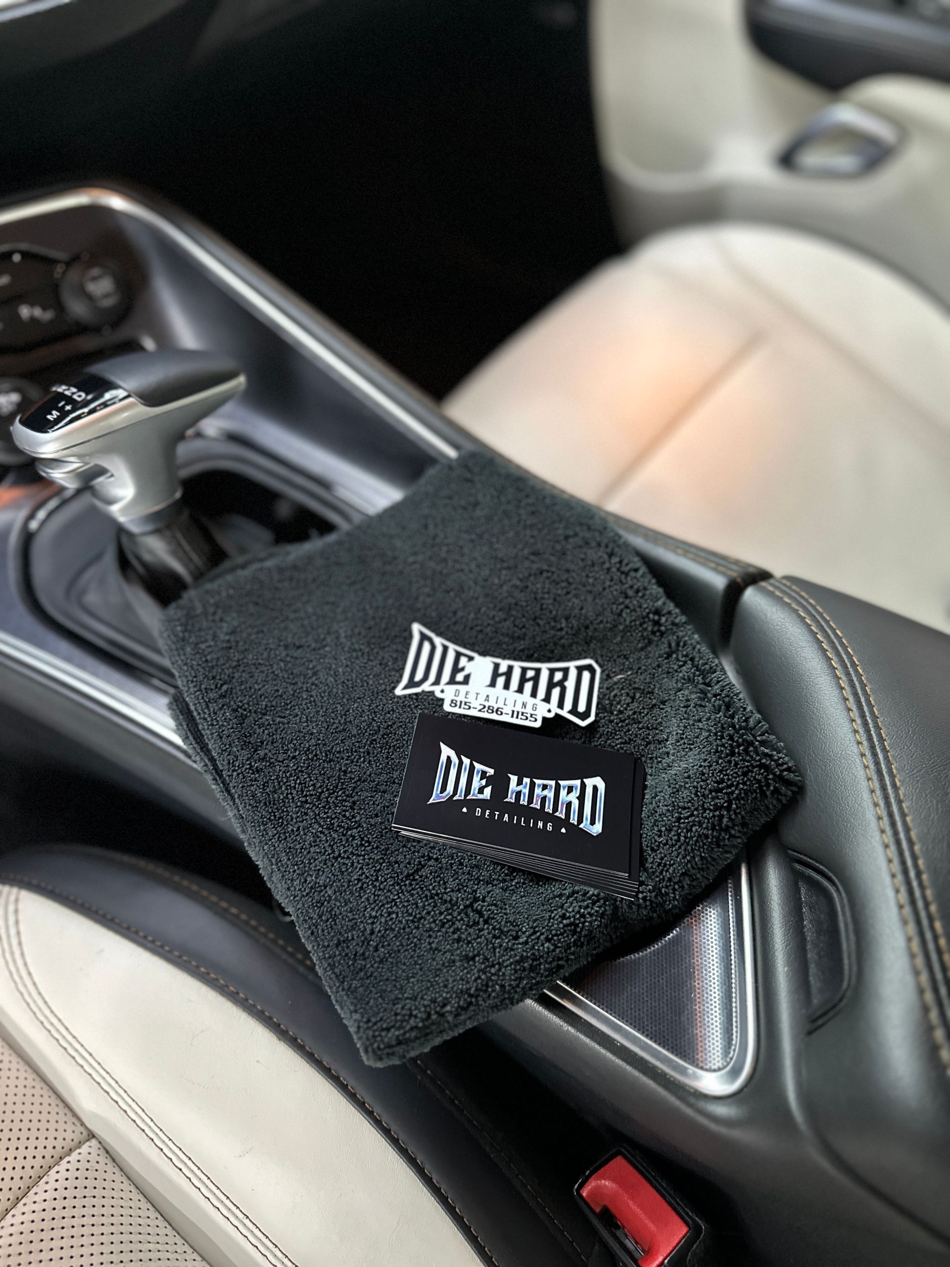 A grey microfiber towel with 