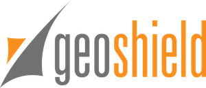 The GeoShield logo featuring gray and orange stylized text with an abstract orange and gray geometric icon on the left.