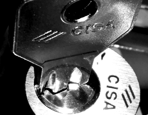 un primo piano in bianco e nero di una chiave cisa