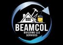 A blue and white logo for a company called beamcol