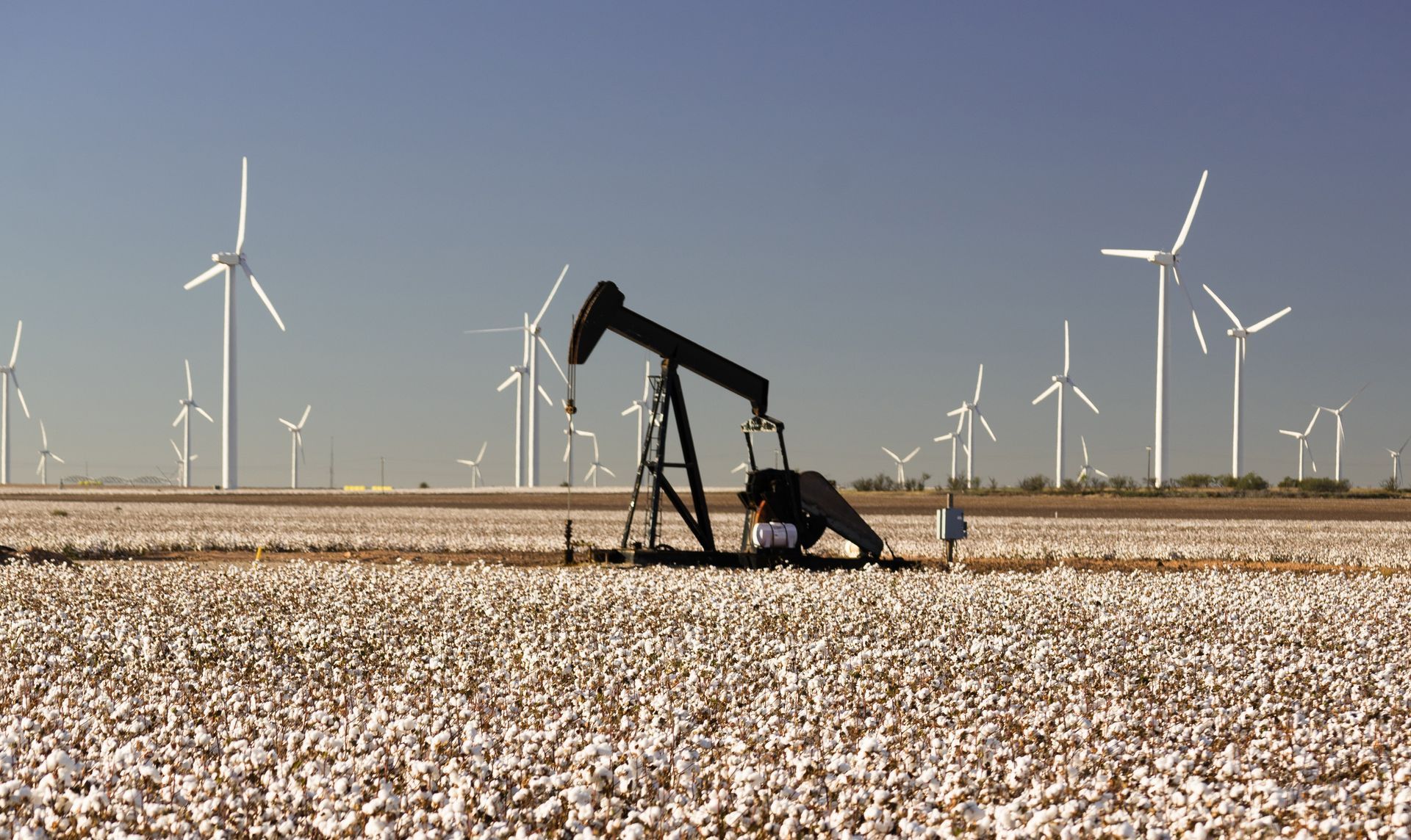 oil pump and windmills on texas mineral rights property